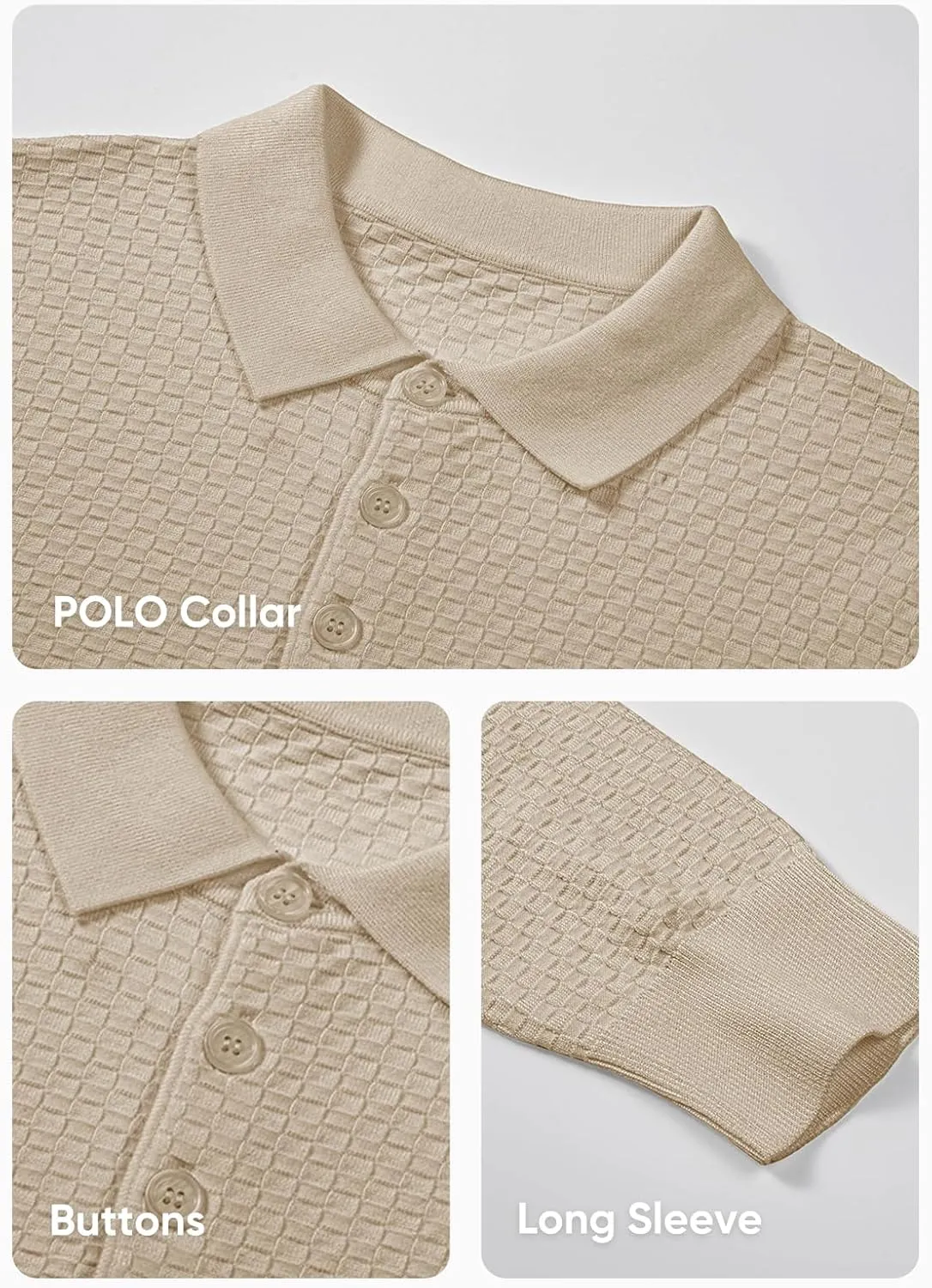 JMIERR Mens Knit Polo Shirts Casual Button Down Long Sleeve Dress Shirts Winter Lightweight Pullover Sweater