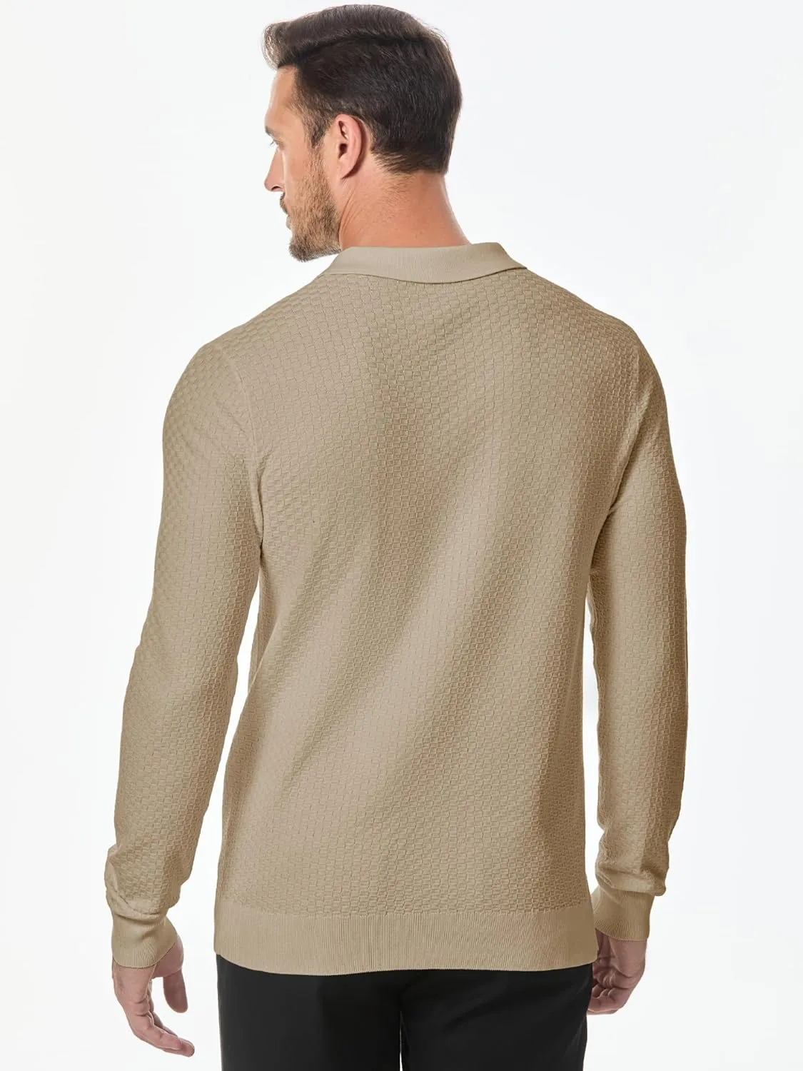 JMIERR Mens Knit Polo Shirts Casual Button Down Long Sleeve Dress Shirts Winter Lightweight Pullover Sweater