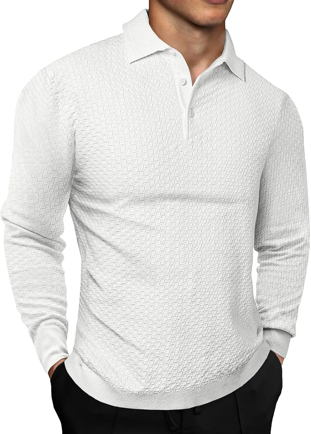 JMIERR Mens Knit Polo Shirts Casual Button Down Long Sleeve Dress Shirts Winter Lightweight Pullover Sweater