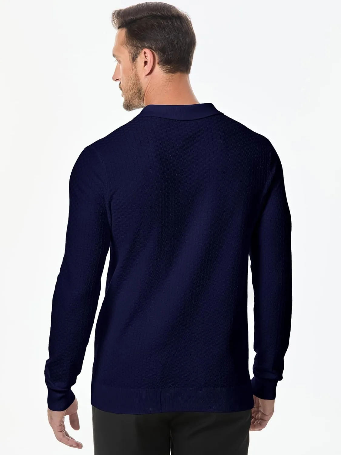 JMIERR Mens Knit Polo Shirts Casual Button Down Long Sleeve Dress Shirts Winter Lightweight Pullover Sweater