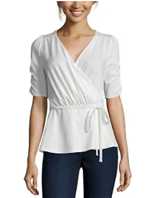 John Paul Richard Women's Ruched Belted Top White , Size Small