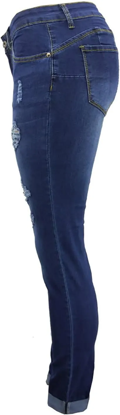 jsaierl Women's Fashion Stretch Ripped Jeans Pants Slim Skinny Distressed Destroyed Cuffed Denim Pants with Pockets
