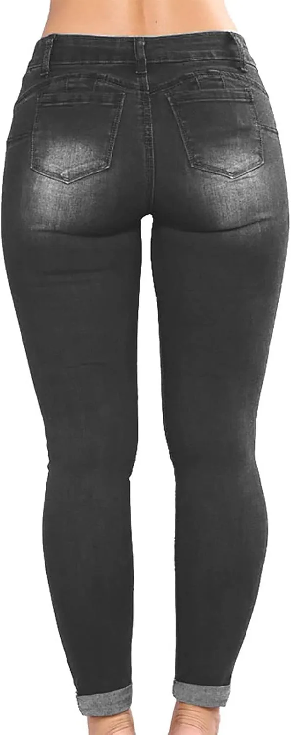 jsaierl Women's Fashion Stretch Ripped Jeans Pants Slim Skinny Distressed Destroyed Cuffed Denim Pants with Pockets
