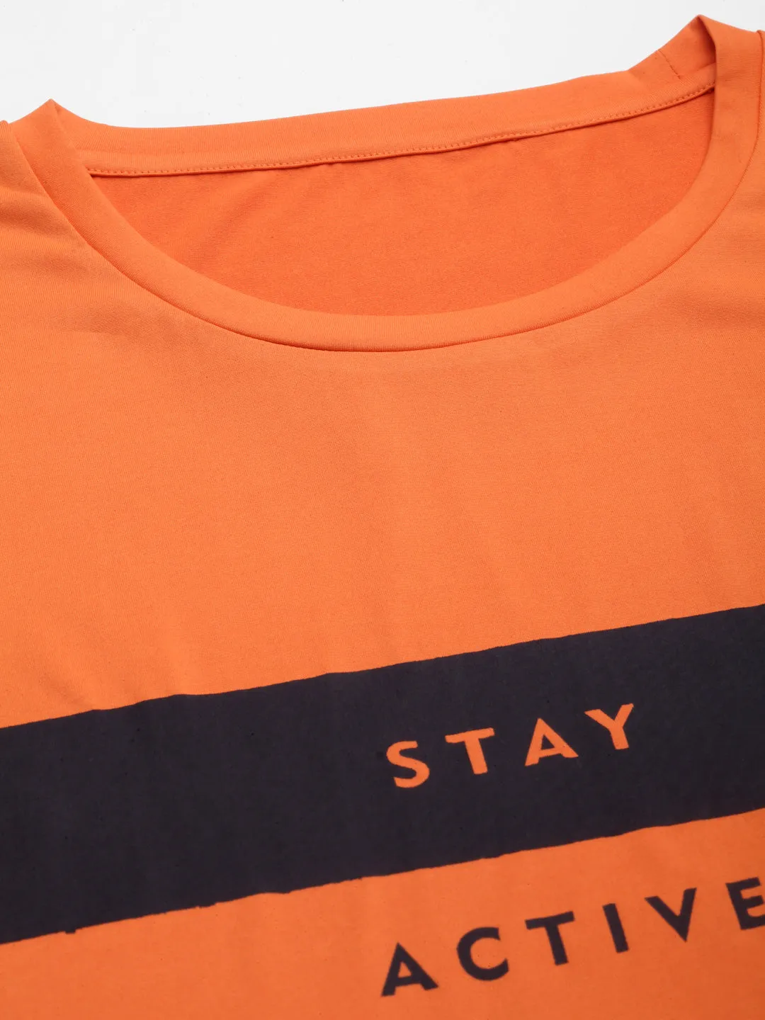 JUMP USA Men Orange & Navy Blue Printed Polyester Sleeveless Tank T-shirt