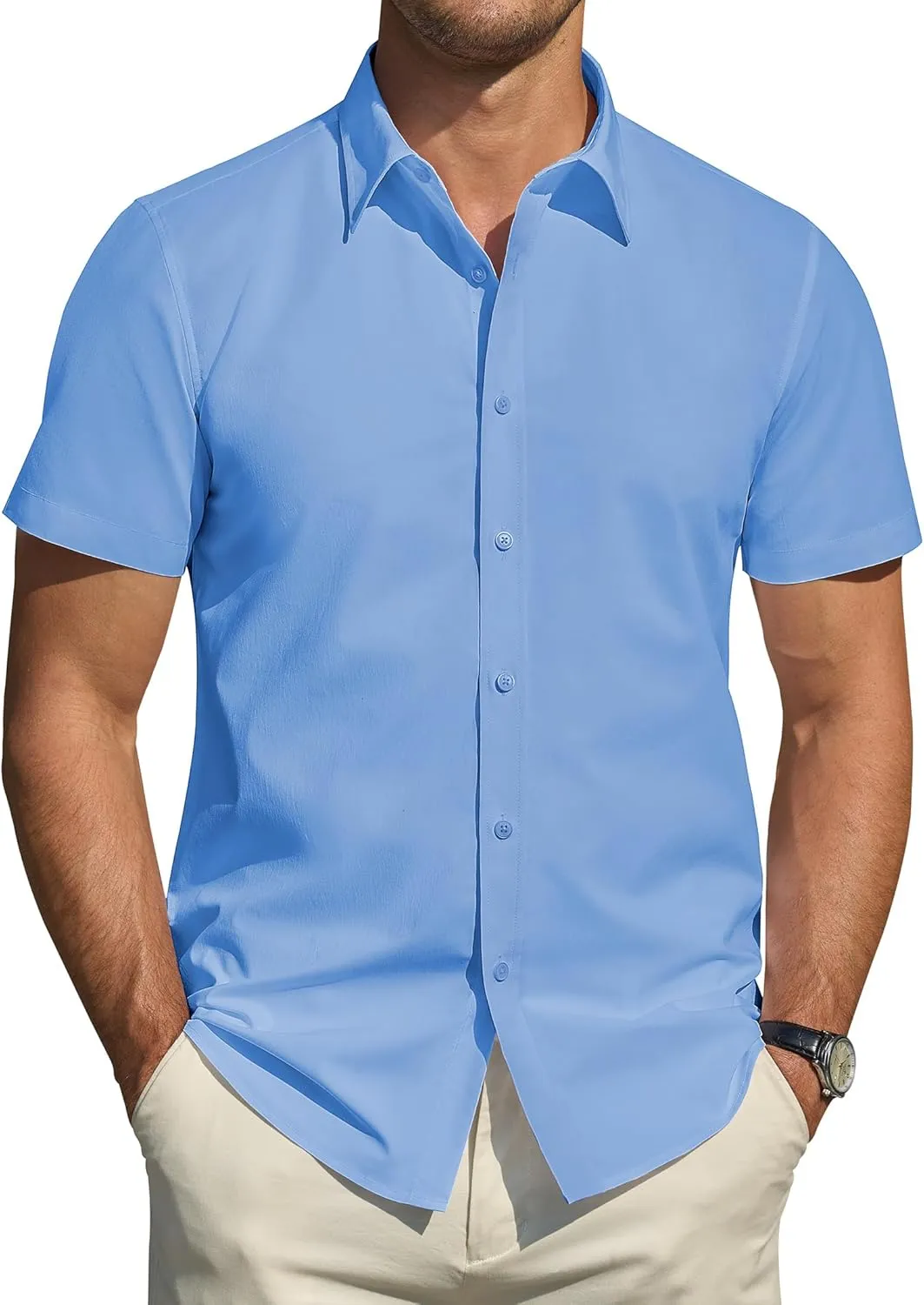 J.VER Men's Short Sleeve Dress Shirts Stretch Stain Shield Casual Button Down Shirts Solid Formal Shirt