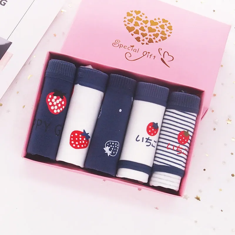 Kawaii Strawberry Print Women's Panties Set