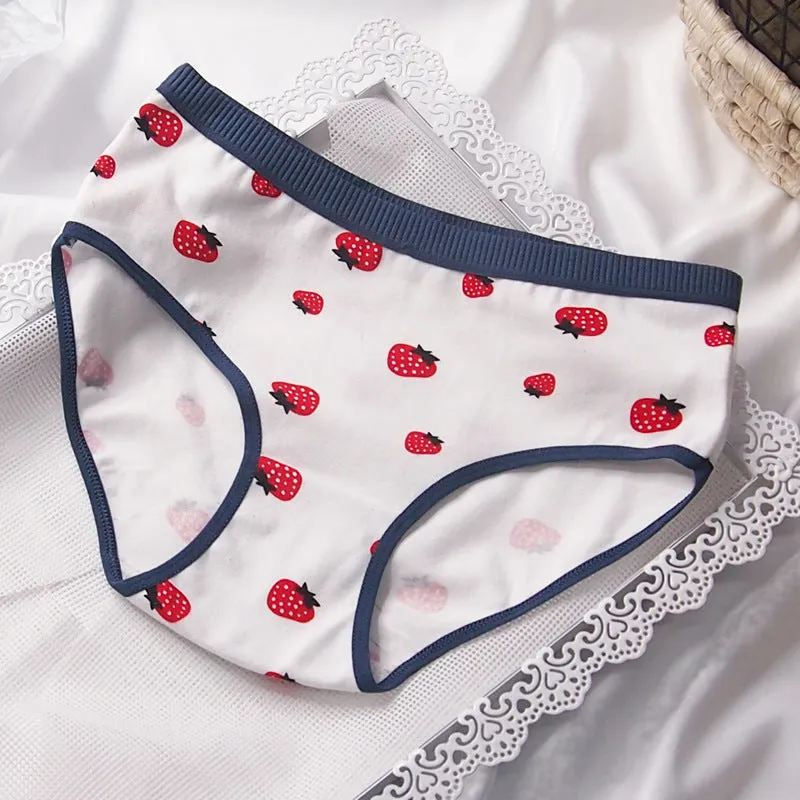 Kawaii Strawberry Print Women's Panties Set
