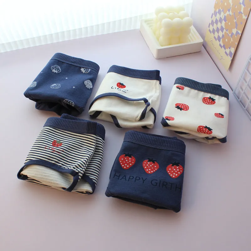 Kawaii Strawberry Print Women's Panties Set