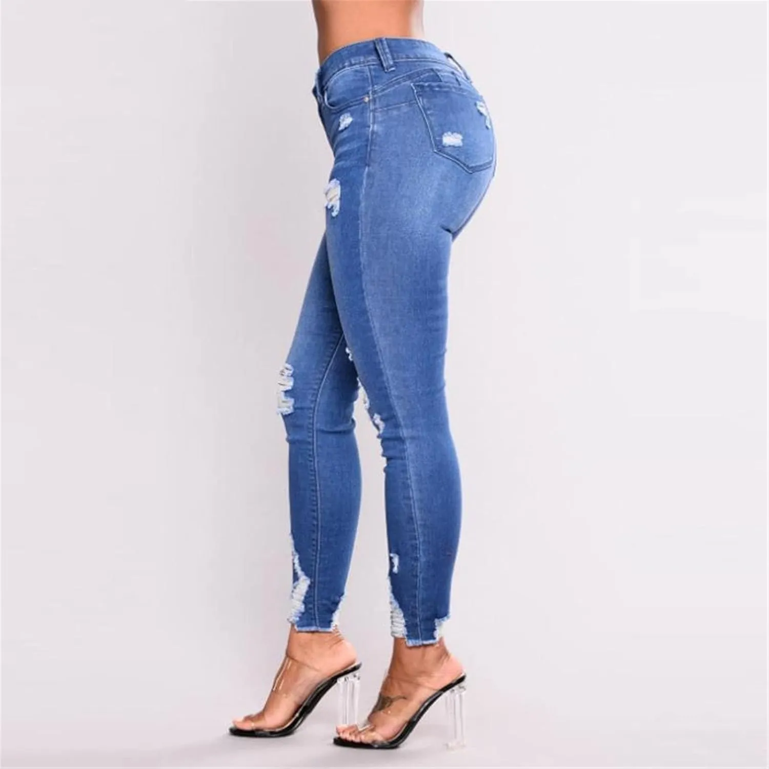 Kelsiop Women's High Waist Jeans Slim Fit Stretch Ripped Jeans Skinny Push Up Jeans Ripped Jeans