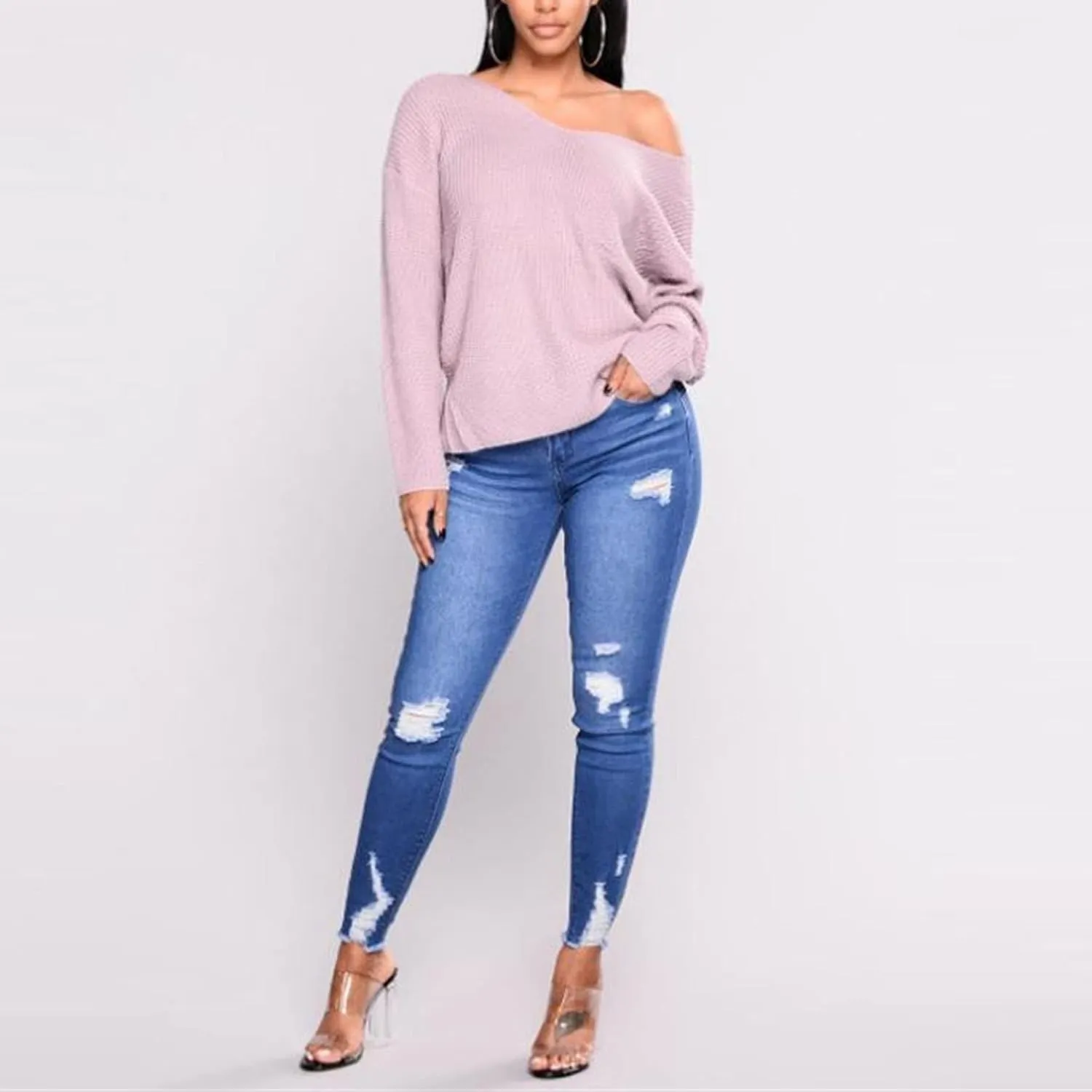Kelsiop Women's High Waist Jeans Slim Fit Stretch Ripped Jeans Skinny Push Up Jeans Ripped Jeans