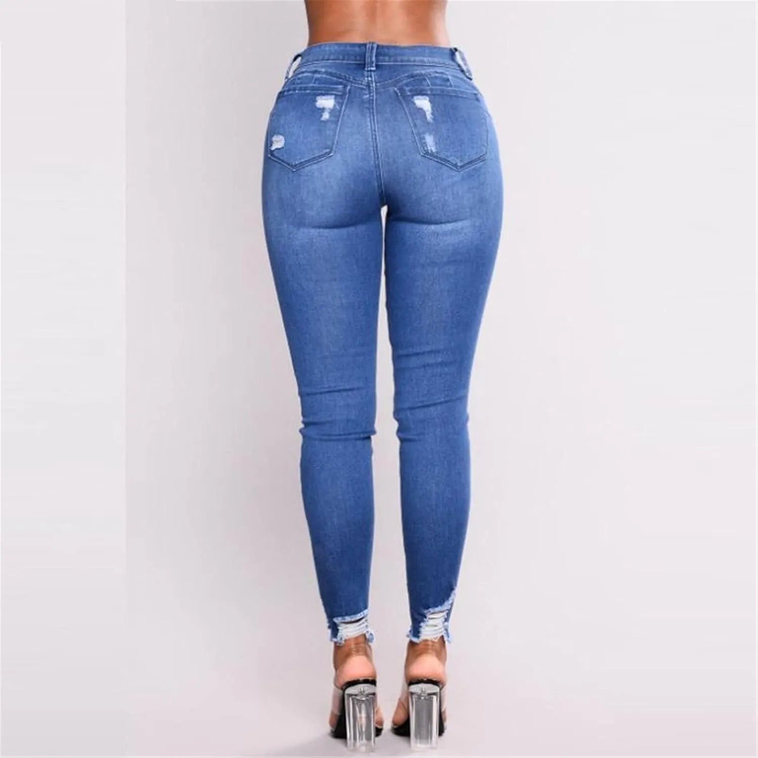 Kelsiop Women's High Waist Jeans Slim Fit Stretch Ripped Jeans Skinny Push Up Jeans Ripped Jeans
