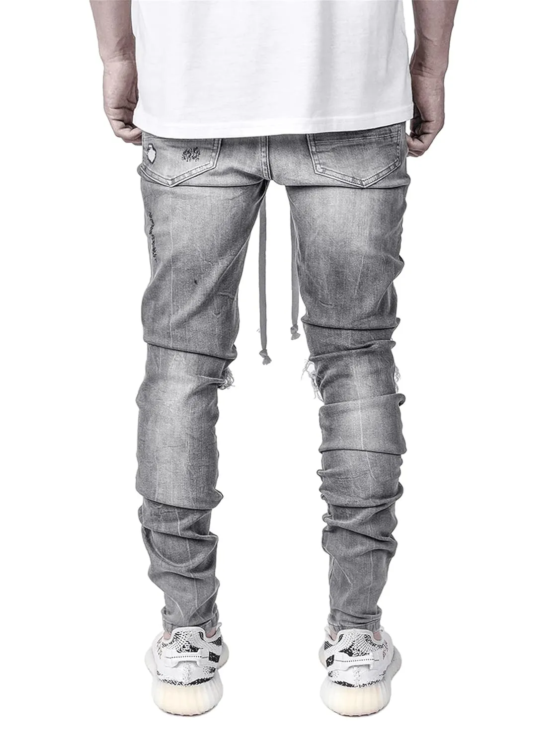 KELYWELL Men's Ripped Biker Jeans Distressed Destroyed Jeans Straight Leg Stretchy Knee Holes Denim Pants for Men (Small,Grey)