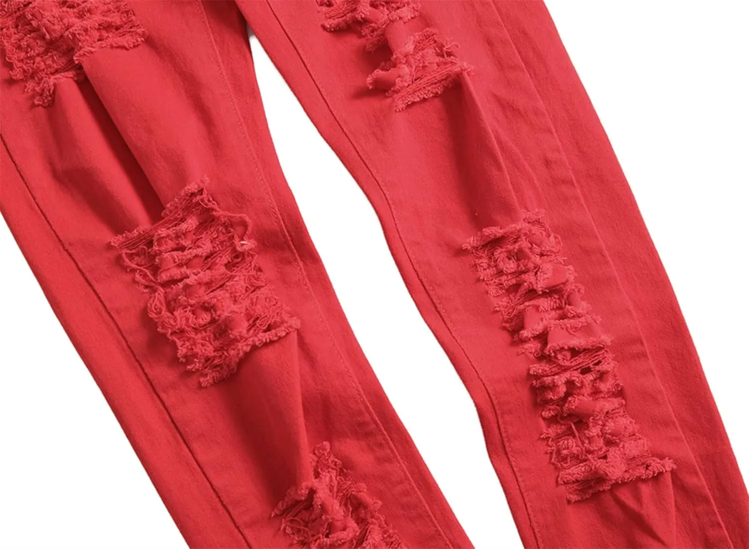 KELYWELL Men's Ripped Straight Fit Jeans Distressed Holes Slim Fit Biker Jeans Destroyed Skinny Hip Hop Denim Pants (38,Red)