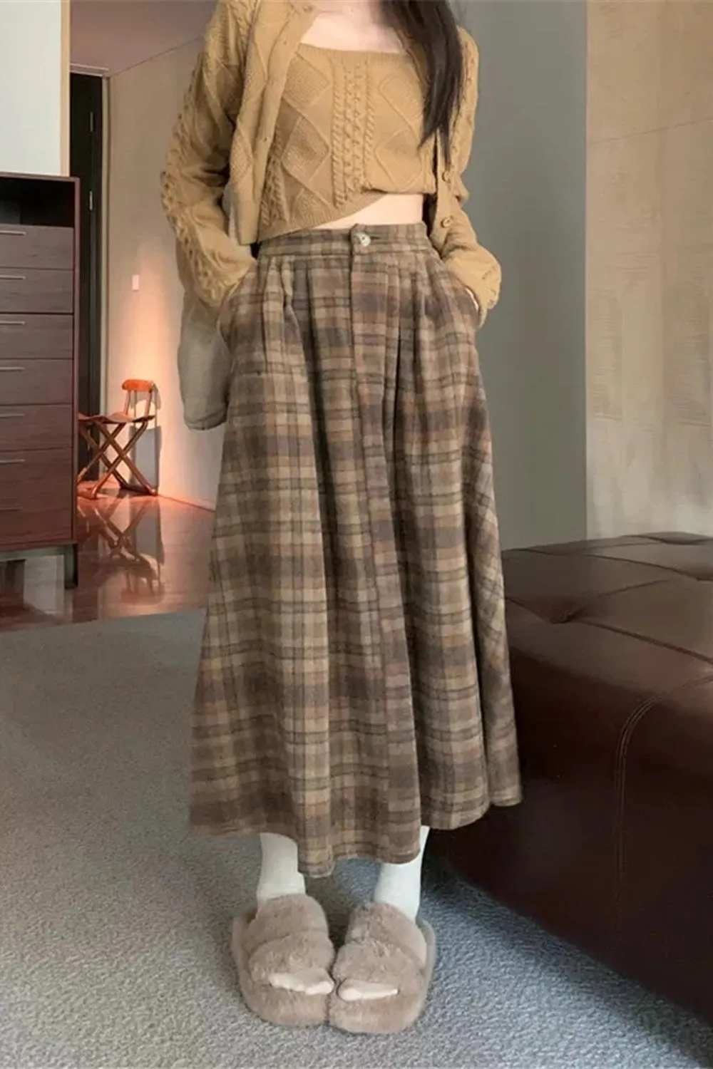 KittenAlarm - High Waist Thick A-Line Plaid Pleated Skirts