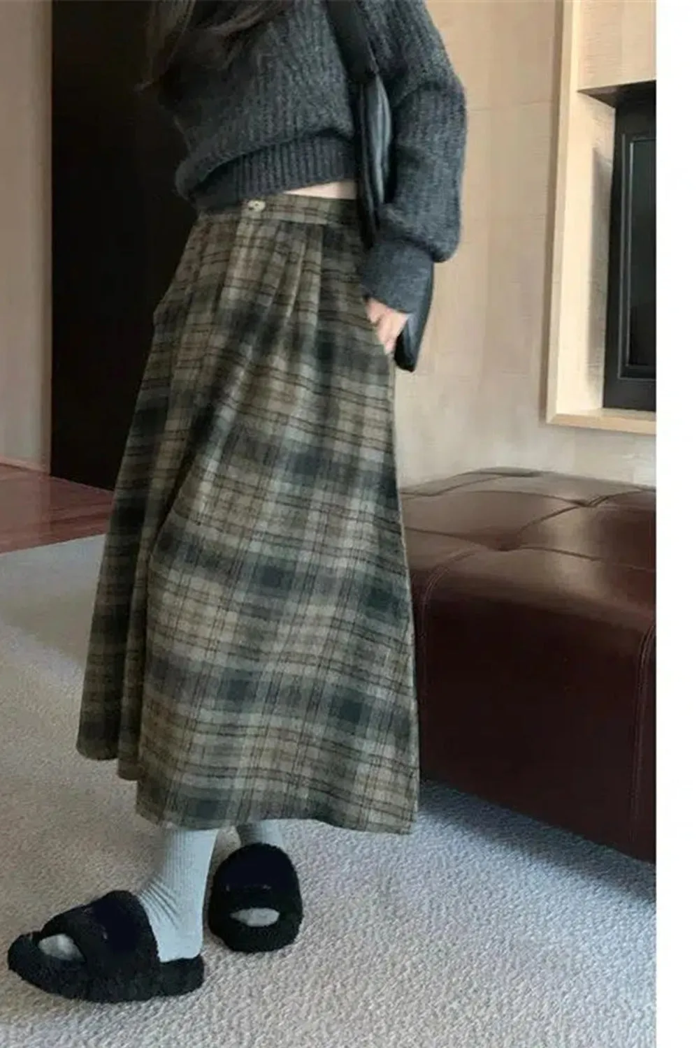 KittenAlarm - High Waist Thick A-Line Plaid Pleated Skirts