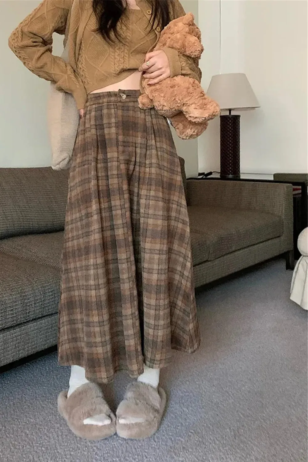 KittenAlarm - High Waist Thick A-Line Plaid Pleated Skirts