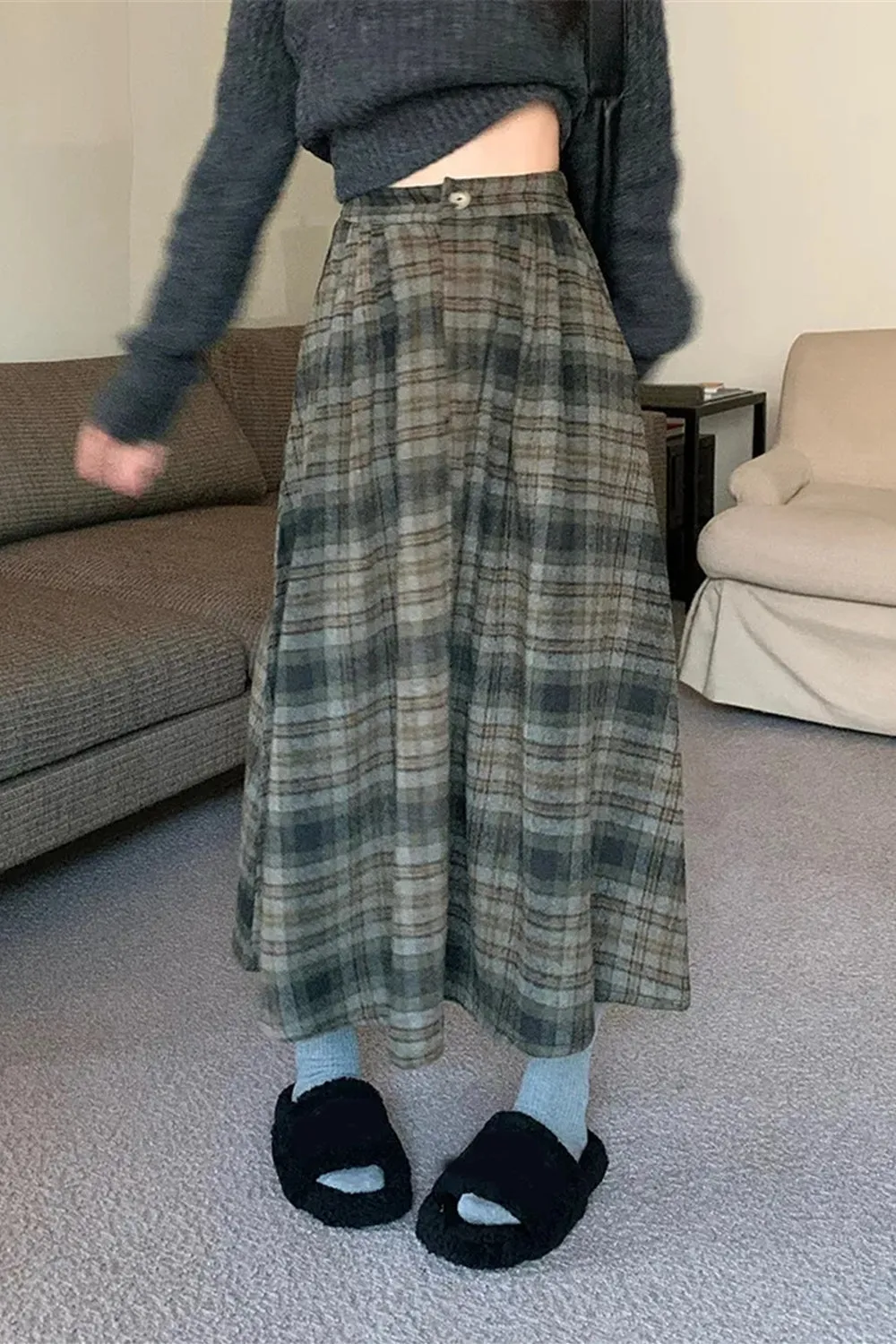 KittenAlarm - High Waist Thick A-Line Plaid Pleated Skirts