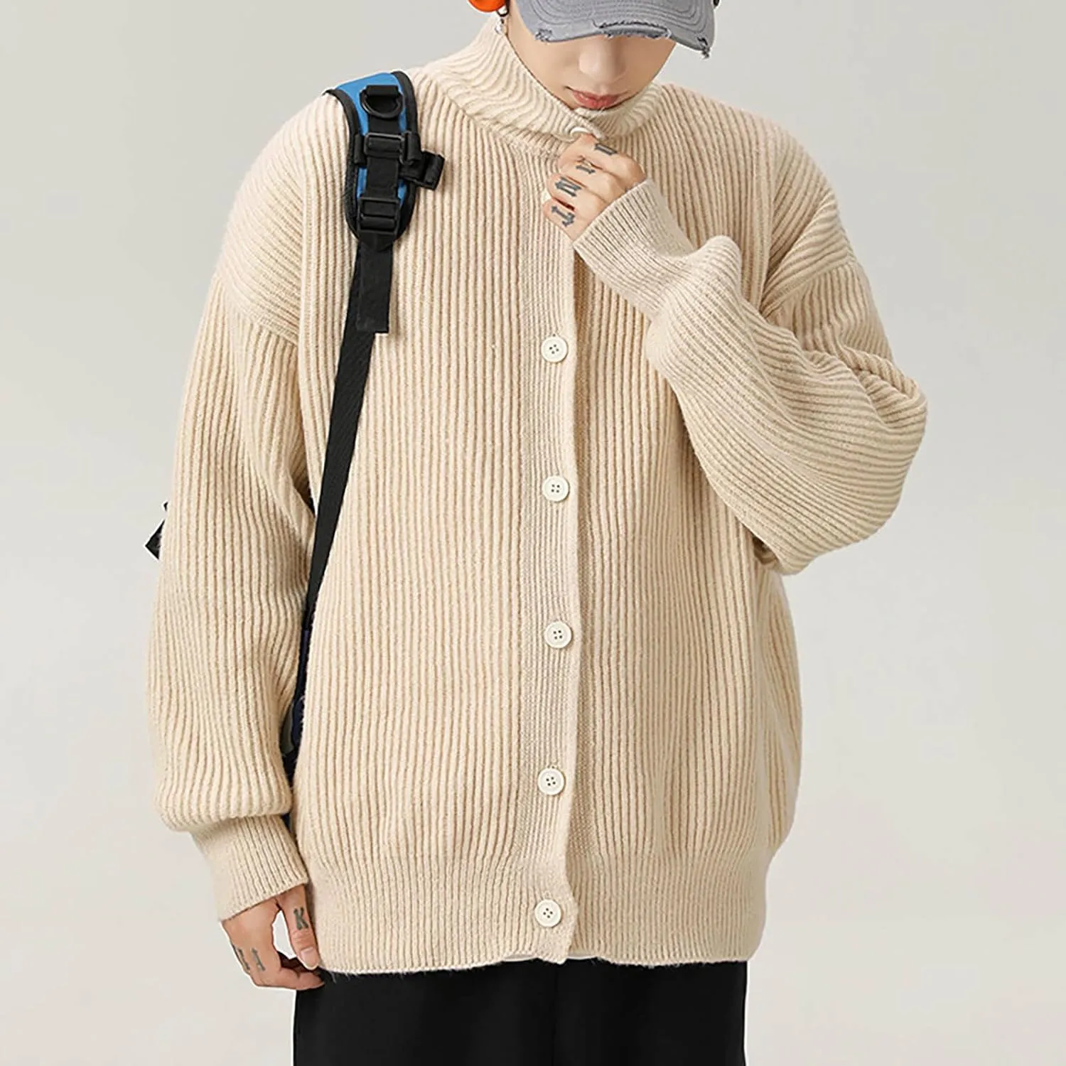 Knit Cardigan Sweaters for Men Button Down Cardigan Sweater Collared Cardigan Jacket Casual Open Front Cardigan