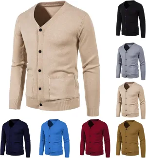 Knit Cardigan Sweaters for Men Button Down V Neck Sweater Long Sleeve Cardigans Loose Casual Top Fall Trendy Outfits