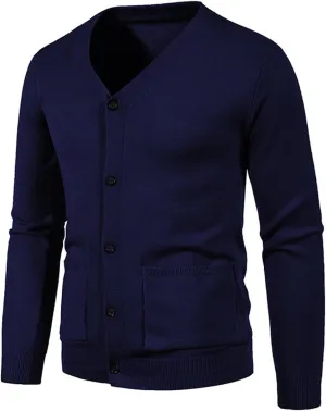 Knit Cardigan Sweaters for Men Button Down V Neck Sweater Long Sleeve Cardigans Loose Casual Top Fall Trendy Outfits
