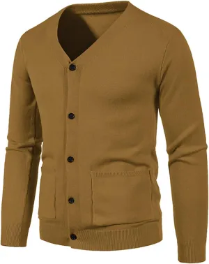Knit Cardigan Sweaters for Men Button Down V Neck Sweater Long Sleeve Cardigans Loose Casual Top Fall Trendy Outfits