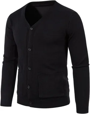 Knit Cardigan Sweaters for Men Button Down V Neck Sweater Long Sleeve Cardigans Loose Casual Top Fall Trendy Outfits
