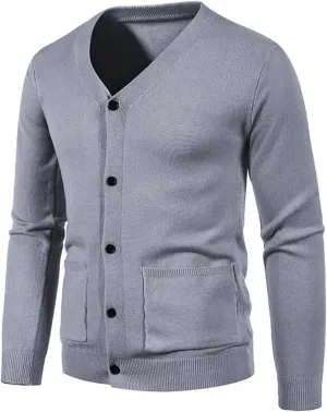 Knit Cardigan Sweaters for Men Button Down V Neck Sweater Long Sleeve Cardigans Loose Casual Top Fall Trendy Outfits