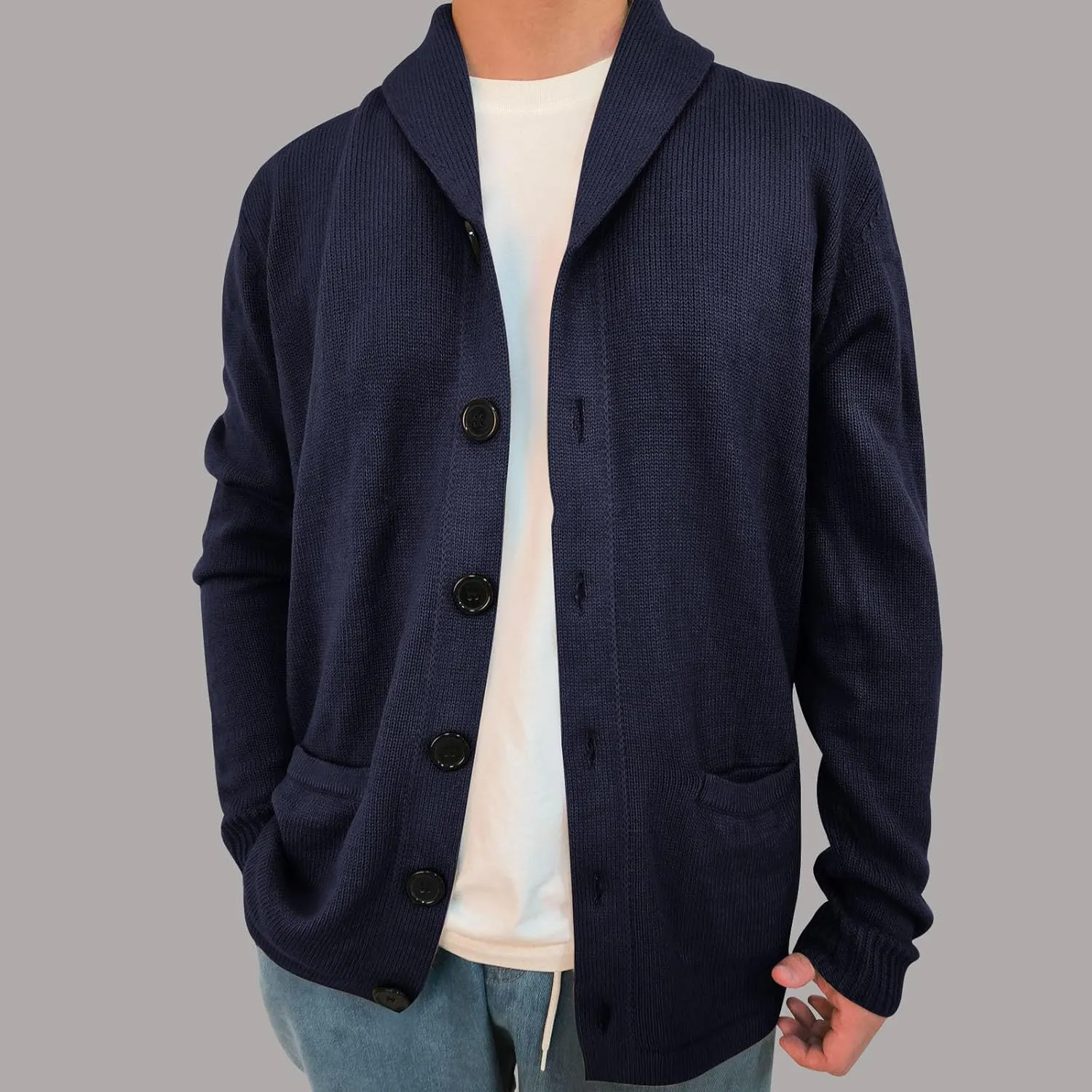 Knit Cardigan Sweaters for Men Open Front Cardigan Button Down Sweater Turn Down Collar Sweater Casual Cardigan