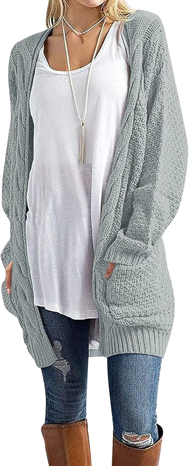 Knit Casual Cardigan Sweaters for Women Loose Open Front Warm Chunky with Pockets Plus Size Women's Cardigan Sweaters