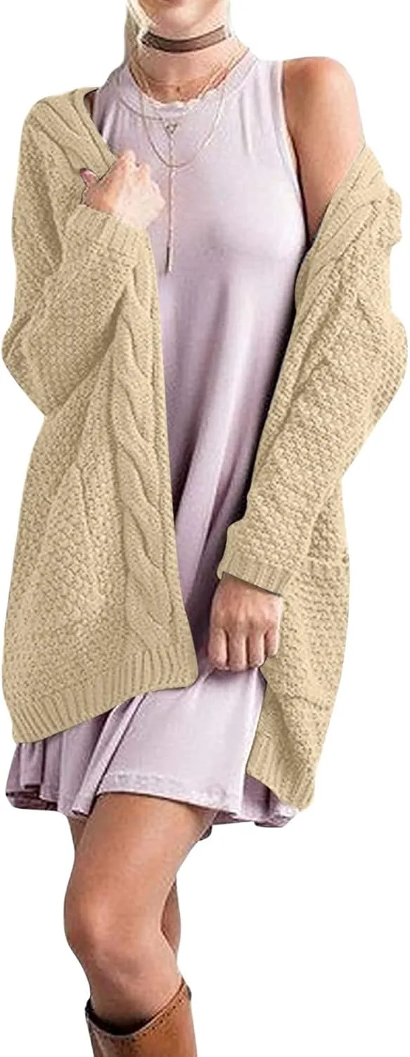 Knit Casual Cardigan Sweaters for Women Loose Open Front Warm Chunky with Pockets Plus Size Women's Cardigan Sweaters