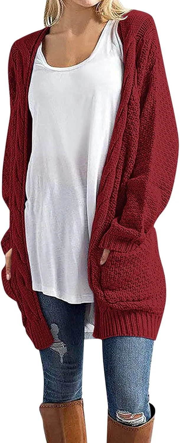 Knit Casual Cardigan Sweaters for Women Loose Open Front Warm Chunky with Pockets Plus Size Women's Cardigan Sweaters