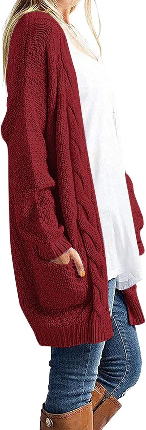 Knit Casual Cardigan Sweaters for Women Loose Open Front Warm Chunky with Pockets Plus Size Women's Cardigan Sweaters