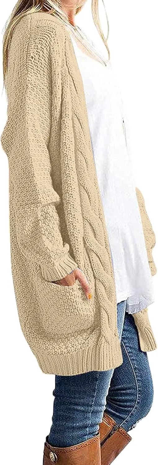 Knit Casual Cardigan Sweaters for Women Loose Open Front Warm Chunky with Pockets Plus Size Women's Cardigan Sweaters