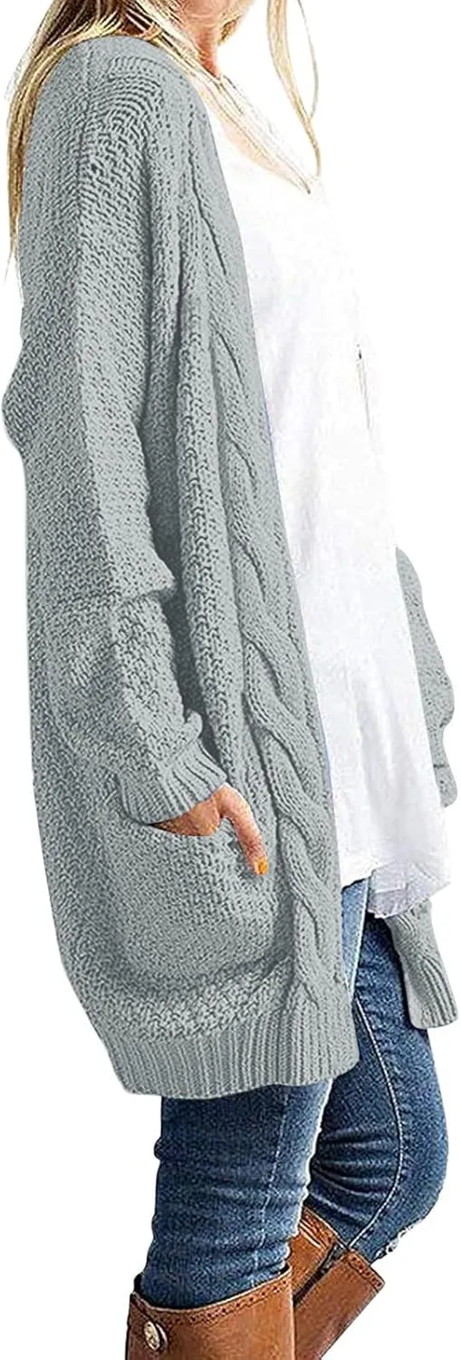Knit Casual Cardigan Sweaters for Women Loose Open Front Warm Chunky with Pockets Plus Size Women's Cardigan Sweaters