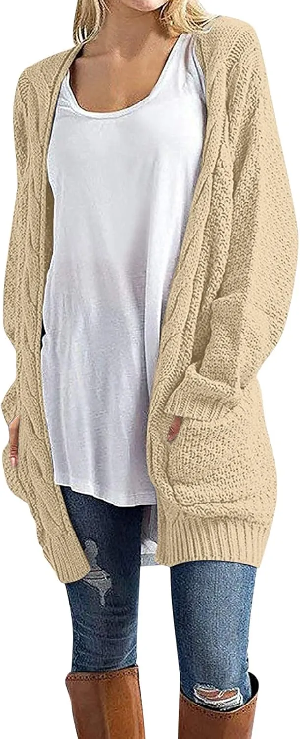 Knit Casual Cardigan Sweaters for Women Loose Open Front Warm Chunky with Pockets Plus Size Women's Cardigan Sweaters