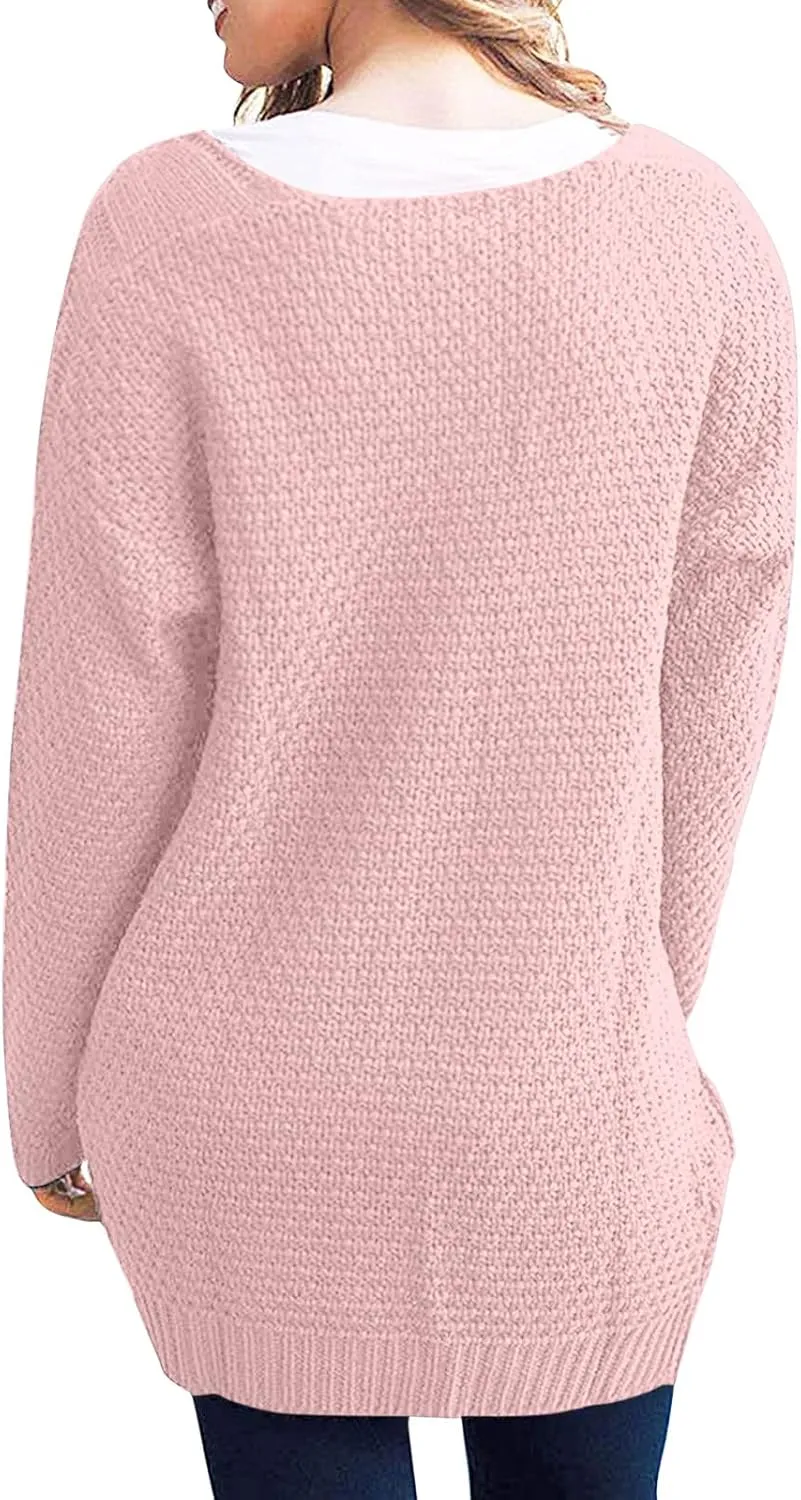 Knit Casual Cardigan Sweaters for Women Loose Open Front Warm Chunky with Pockets Plus Size Women's Cardigan Sweaters