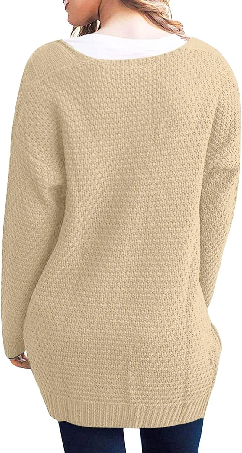 Knit Casual Cardigan Sweaters for Women Loose Open Front Warm Chunky with Pockets Plus Size Women's Cardigan Sweaters