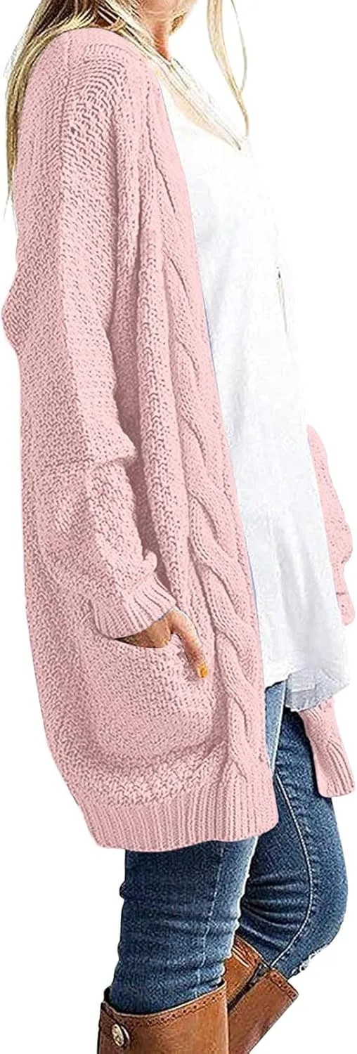 Knit Casual Cardigan Sweaters for Women Loose Open Front Warm Chunky with Pockets Plus Size Women's Cardigan Sweaters