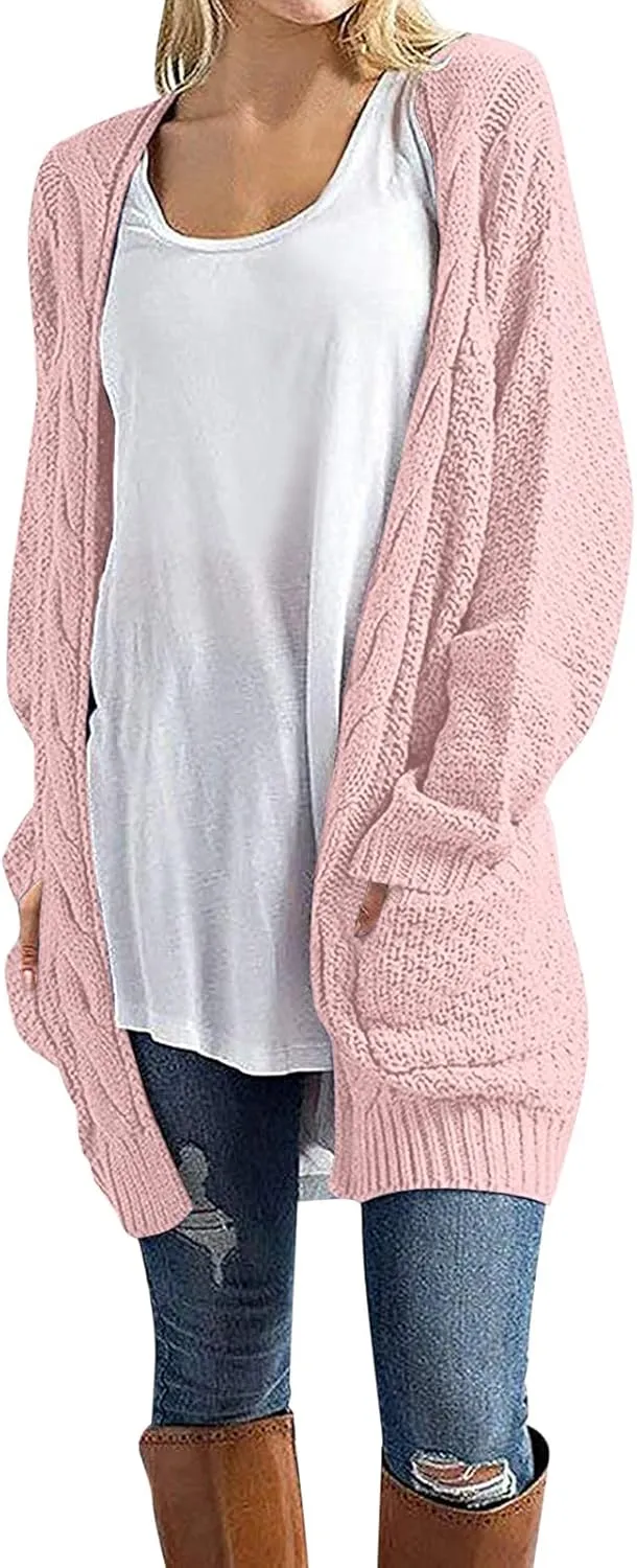 Knit Casual Cardigan Sweaters for Women Loose Open Front Warm Chunky with Pockets Plus Size Women's Cardigan Sweaters