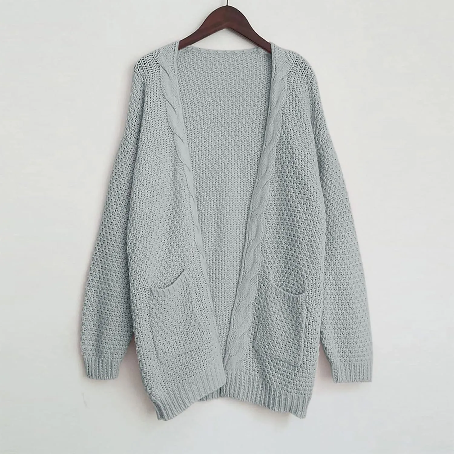 Knit Casual Cardigan Sweaters for Women Loose Open Front Warm Chunky with Pockets Plus Size Women's Cardigan Sweaters