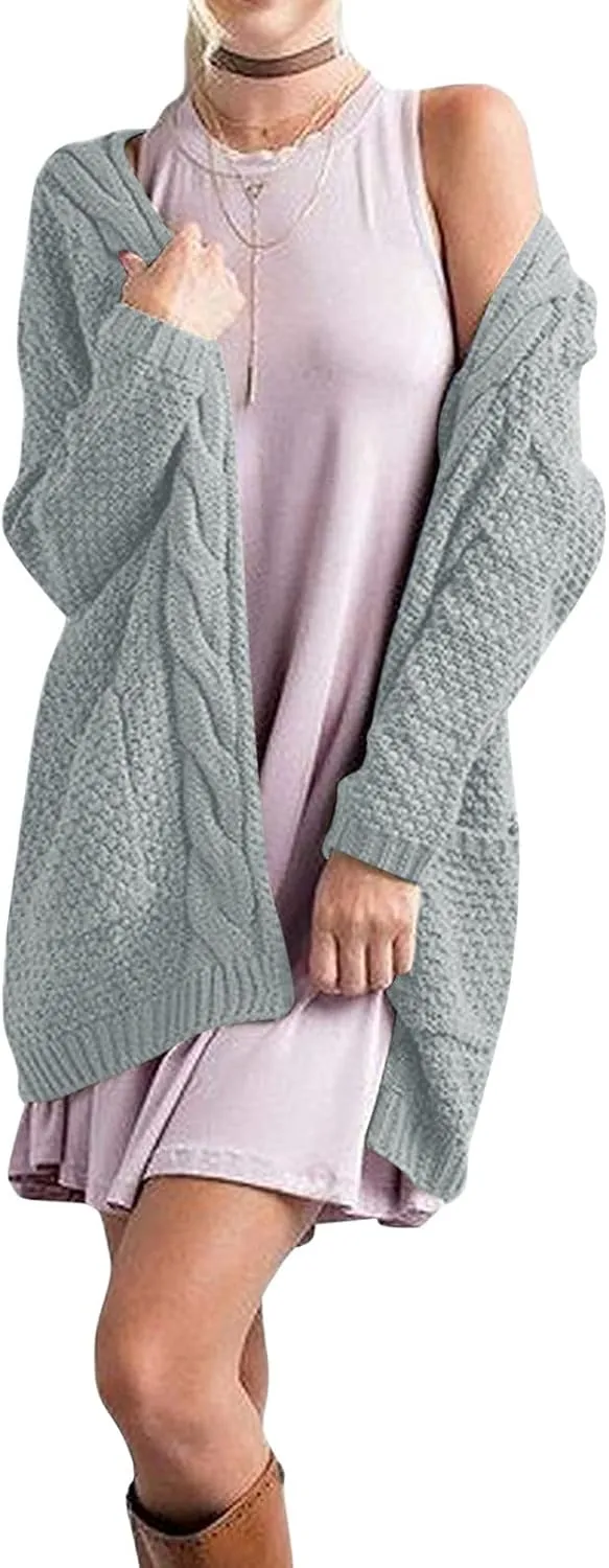Knit Casual Cardigan Sweaters for Women Loose Open Front Warm Chunky with Pockets Plus Size Women's Cardigan Sweaters