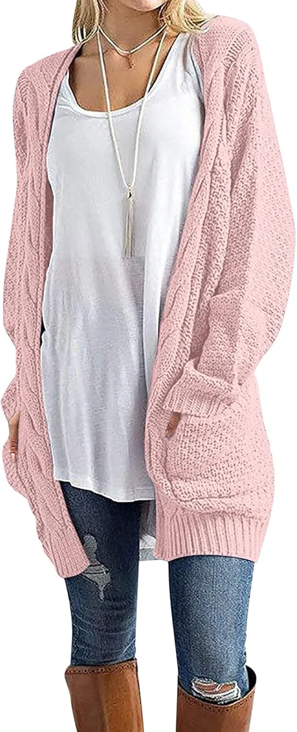 Knit Casual Cardigan Sweaters for Women Loose Open Front Warm Chunky with Pockets Plus Size Women's Cardigan Sweaters