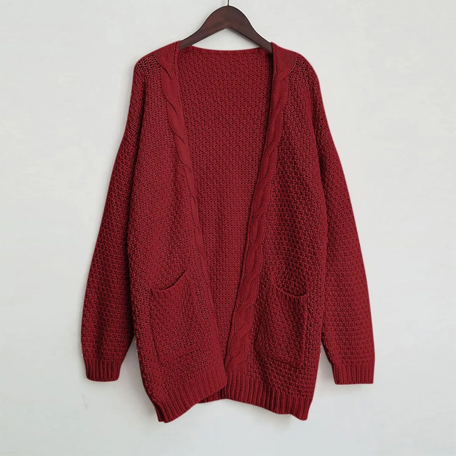 Knit Casual Cardigan Sweaters for Women Loose Open Front Warm Chunky with Pockets Plus Size Women's Cardigan Sweaters