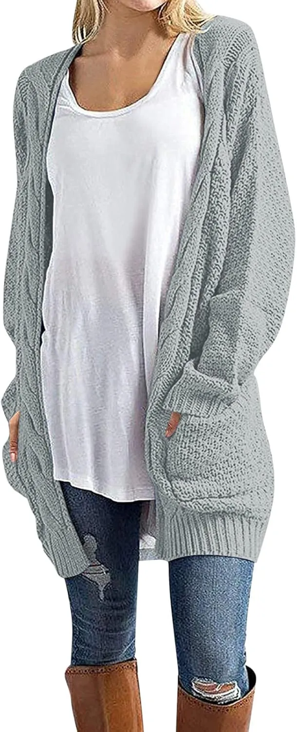 Knit Casual Cardigan Sweaters for Women Loose Open Front Warm Chunky with Pockets Plus Size Women's Cardigan Sweaters