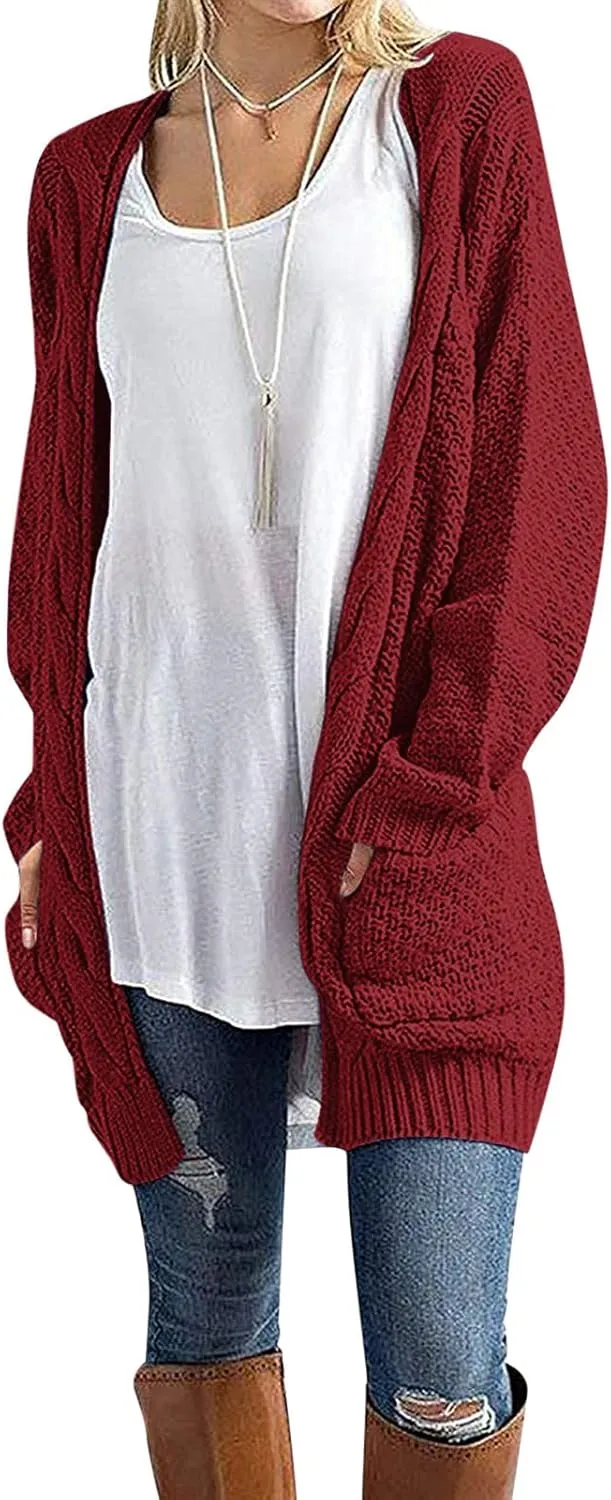 Knit Casual Cardigan Sweaters for Women Loose Open Front Warm Chunky with Pockets Plus Size Women's Cardigan Sweaters
