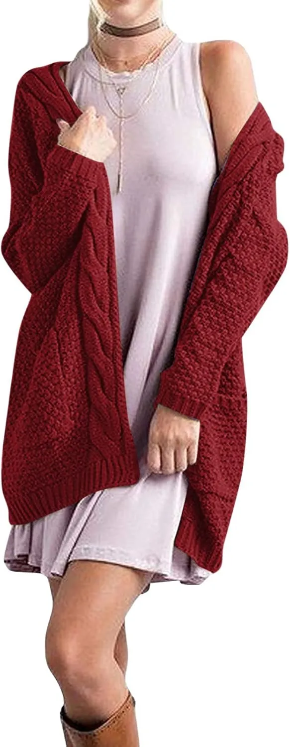 Knit Casual Cardigan Sweaters for Women Loose Open Front Warm Chunky with Pockets Plus Size Women's Cardigan Sweaters