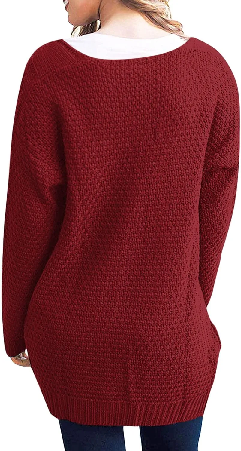 Knit Casual Cardigan Sweaters for Women Loose Open Front Warm Chunky with Pockets Plus Size Women's Cardigan Sweaters