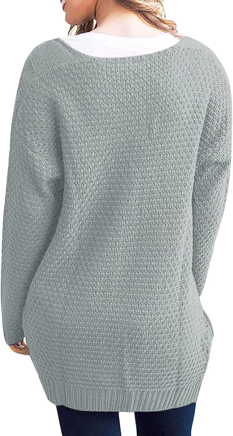 Knit Casual Cardigan Sweaters for Women Loose Open Front Warm Chunky with Pockets Plus Size Women's Cardigan Sweaters