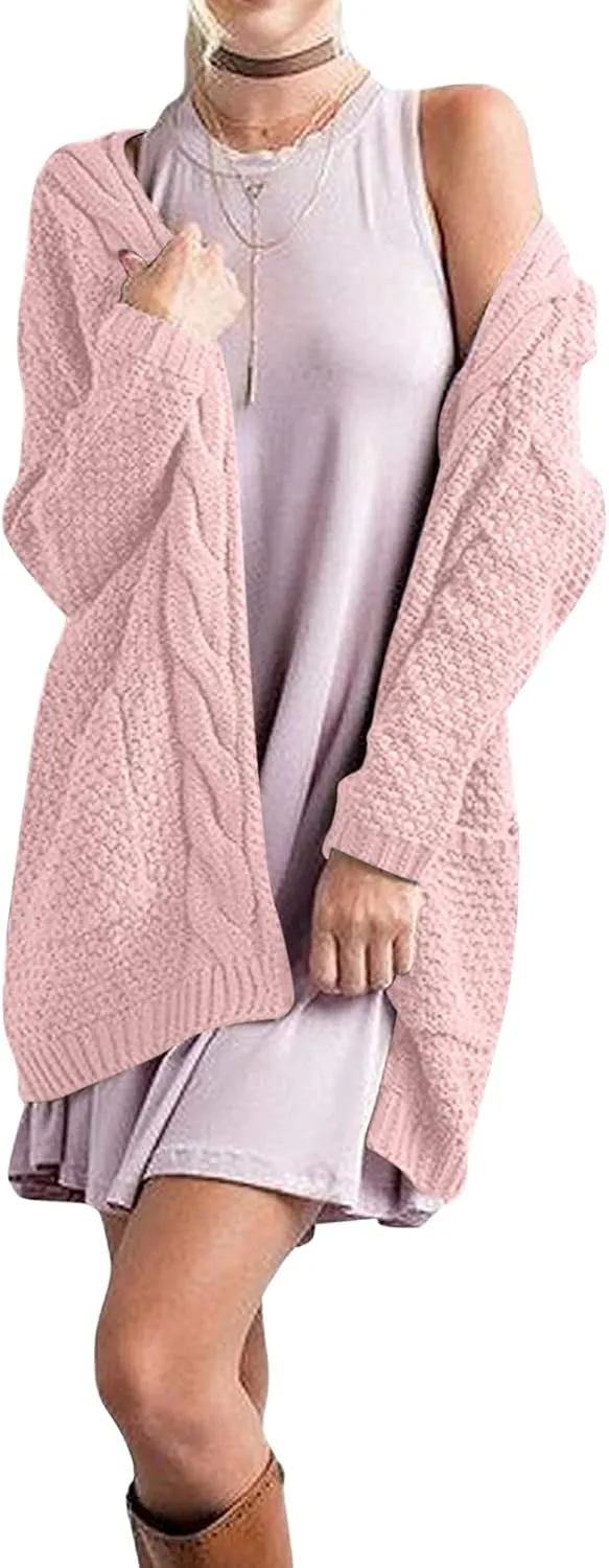 Knit Casual Cardigan Sweaters for Women Loose Open Front Warm Chunky with Pockets Plus Size Women's Cardigan Sweaters