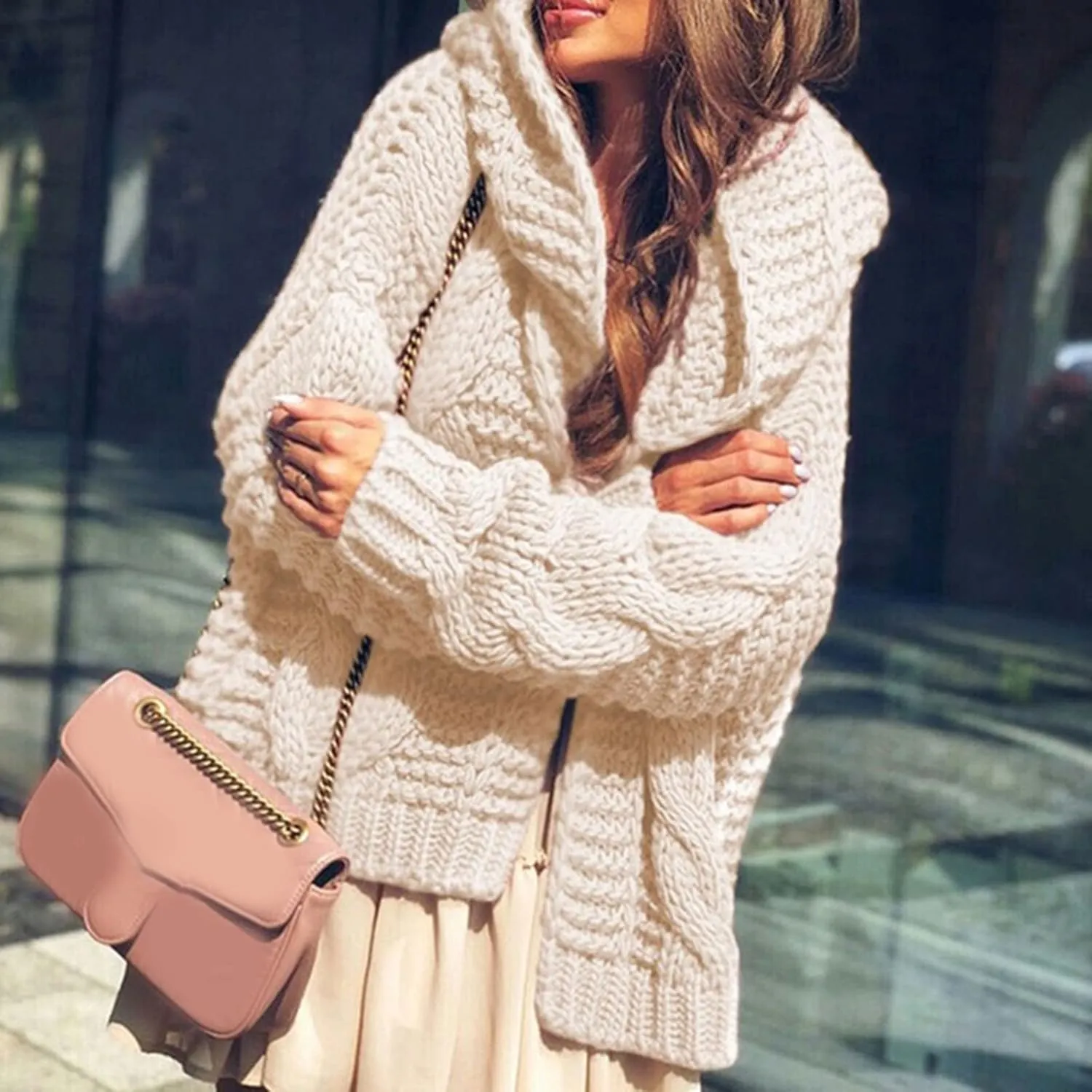 Knitted Womens Sweaters Cardigan Heavyweight Plain Kimono Cardigans Winter Open Front Jumper Comfy Jacket Coat